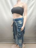 Stylish High-waisted Straight-leg Jeans With Pleated and Frayed Edges