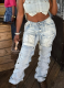 Stylish Button Patch 3D Pocket Denim Cargo Pants