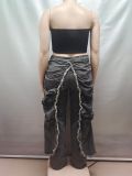 Stylish High-waisted Straight-leg Jeans With Pleated and Frayed Edges