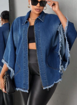 Stylish Loose-fitting Collared Batwing Sleeve Jacket