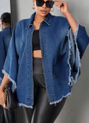 Stylish Loose-fitting Collared Batwing Sleeve Jacket