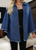 Stylish Loose-fitting Collared Batwing Sleeve Jacket