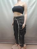 Stylish High-waisted Straight-leg Jeans With Pleated and Frayed Edges