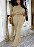 Sexy Crop Top and Slim-fit Flared Pants Two-piece Set