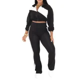 Sporty and Casual Spliced ​​Long-sleeved Zip-up Jacket Two-piece Set