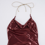 Sexy Solid Color Halter Neck Dress With Shimmering Pleats That Reveal The Hips