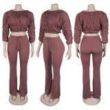 Sexy Crop Top and Slim-fit Flared Pants Two-piece Set