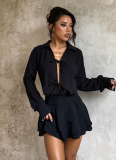 New Sexy Hollow-out Ruffled Long-sleeved Short Dress