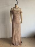 New Sequined Off-the-shoulder Slit Party Dress