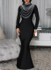 Fashionable Rhinestone-embellished High-neck Bodycon Maxi Dress
