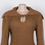 Winter Oversized Collar Slim Fit Stretch Lantern Sleeve Sweater Dress