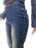 New Washed Floral Western Stretch Casual Denim Suit