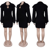Winter Oversized Collar Slim Fit Stretch Lantern Sleeve Sweater Dress