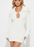 Winter Oversized Collar Slim Fit Stretch Lantern Sleeve Sweater Dress