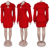 Winter Oversized Collar Slim Fit Stretch Lantern Sleeve Sweater Dress