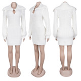 Winter Oversized Collar Slim Fit Stretch Lantern Sleeve Sweater Dress
