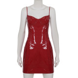 Sexy PU Leather Strappy Christmas-themed Bodycon Dress