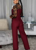 Stylish and Unique Leopard Print Patchwork Wide-leg Jumpsuit