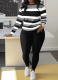 Stylish and Unique Striped Print Round-neck Long-sleeved Top and Long Pants Set