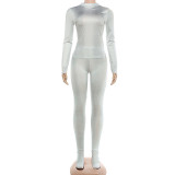 New Digital Print Long-sleeved Fitted Top and Slim-fit Pants Set