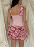 Sexy Strappy Dress With 3D Ruffled and Voluminous Skirt