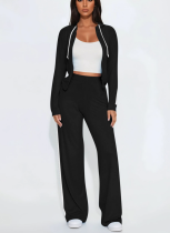 Stylish Color-blocked Hooded Two-piece Set