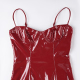 Sexy PU Leather Strappy Christmas-themed Bodycon Dress