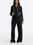 Stylish Color-blocked Hooded Two-piece Set