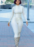 New Digital Print Long-sleeved Fitted Top and Slim-fit Pants Set