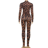 New Digital Print Long-sleeved Fitted Top and Slim-fit Pants Set
