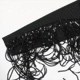 Fashionable Round Neck Polyester Mesh Sequined Tassel See-through Rhinestone Dress