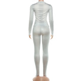 New Digital Print Long-sleeved Fitted Top and Slim-fit Pants Set