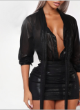 Stylish and Sexy Short Dress With A Deep V-neck and Ribbed Texture
