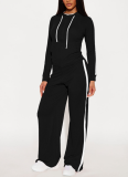 Stylish Color-blocked Hooded Two-piece Set