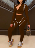 Stylish Color-blocked Long-sleeved Slim-fit Casual Sportswear Set