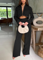 Stylish Zippered Cardigan Long-sleeved Top and Cargo Pants Set