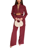 Stylish Zippered Cardigan Long-sleeved Top and Cargo Pants Set