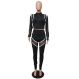 Stylish Color-blocked Long-sleeved Slim-fit Casual Sportswear Set