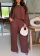 Stylish Pleated One-shoulder Top and Trousers Solid Color Casual Set