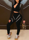 Stylish Color-blocked Long-sleeved Slim-fit Casual Sportswear Set