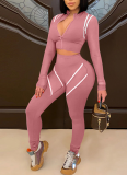 Stylish Color-blocked Long-sleeved Slim-fit Casual Sportswear Set