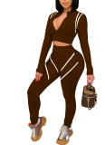 Stylish Color-blocked Long-sleeved Slim-fit Casual Sportswear Set
