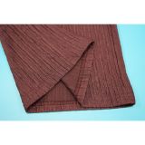 Stylish Pleated One-shoulder Top and Trousers Solid Color Casual Set
