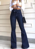 Stylish High-waisted Butt-lifting Lace-up Flared Wide-leg Denim Jeans