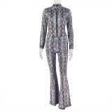 2025 Fashion Snake Print Bodycon Flared Pants Set