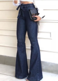 Stylish High-waisted Butt-lifting Lace-up Flared Wide-leg Denim Jeans
