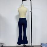 Stylish High-waisted Butt-lifting Lace-up Flared Wide-leg Denim Jeans