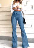 Stylish High-waisted Butt-lifting Lace-up Flared Wide-leg Denim Jeans