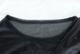 New Style Round Neck Mesh Panel Long-sleeved Mid-length Bodycon Dress
