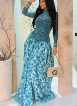 2025 Sheer High-Neck Elastic Slim-Fit A-Line Long-Sleeve Dress